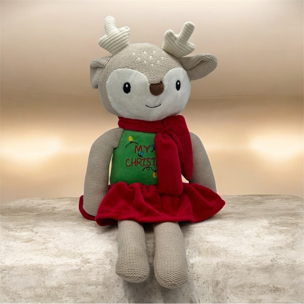 My First Christmas Reindeer Plush Crinkle Ears Rattle Spark Create Imagine 16 In